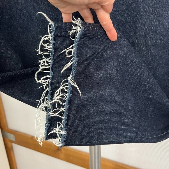 Zara High Rise Button Fly Straight Cropped Raw Hem Denim Jeans Dark Wash Sz 4‎ - Picture 6 of 13